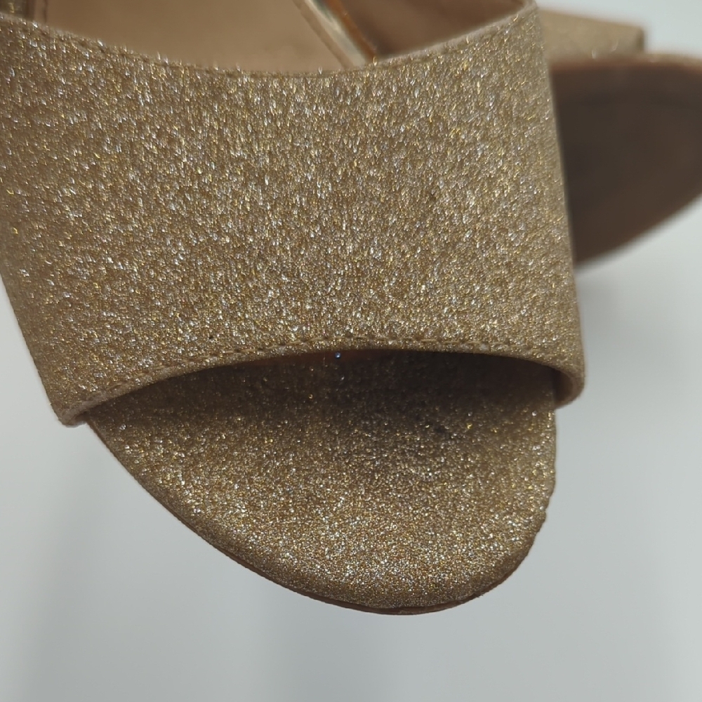 Jessica Simpson Gold Glitter Block Heel Sandals - Picture 12 of 13